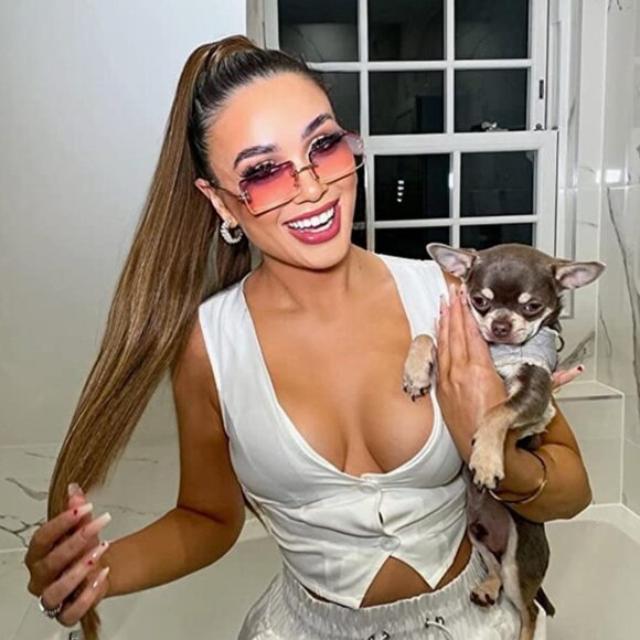 Retro Pink Clear Ombre Rimless Rectangle Square Sunglasses Vintage Shades - Picture 2 of 7